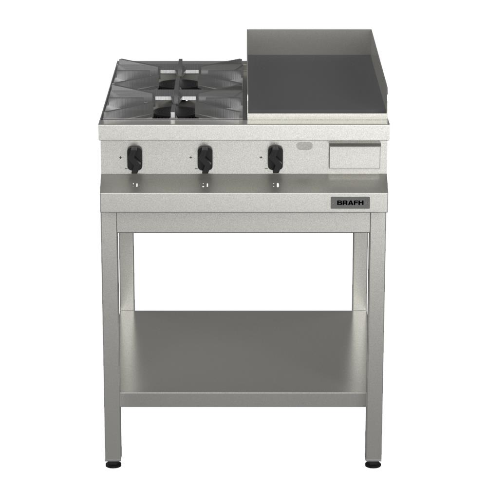 Anafe 2 H + Plancha 70 Cms con base y estante, acero 430