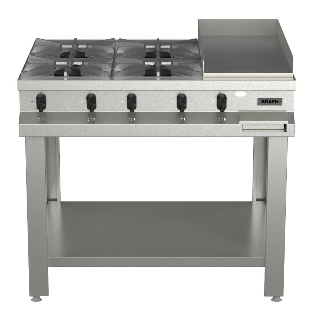 Anafe 4 H + Plancha 1045cms con base y estante, acero 430