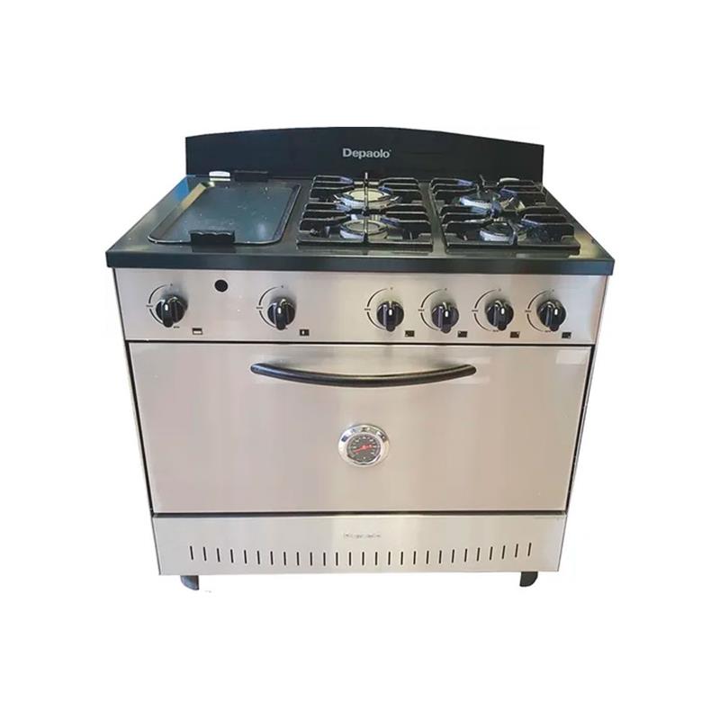 Cocina De Paolo 90 Cm Puerta Ciega 4H + Plancha Semi Industrial C/Reja Fundicion